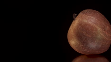 manzana en pistas en cámara lenta y gira a través del cuadro de derecha a izquierda, revelando detalles de cerca de la textura y la superficie de la piel