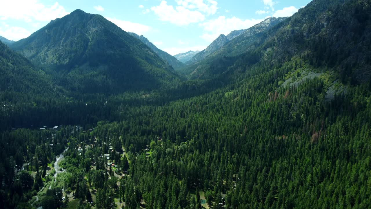 US, Oregon, Wallowa, 2025-08-18 - Drone view of the Wallowa Mountains from the lake in Summer