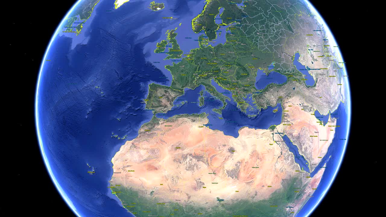 Republic of North Macedonia with flag. 3d earth in space, zoom in Macedonia outer