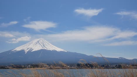 natural landscape view of fuji volcanic mountain with the lake kawaguchi in foreground 4k uhd video movie footage short