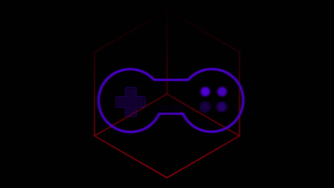 animation of neon game pad over geometrical shapes on dark background