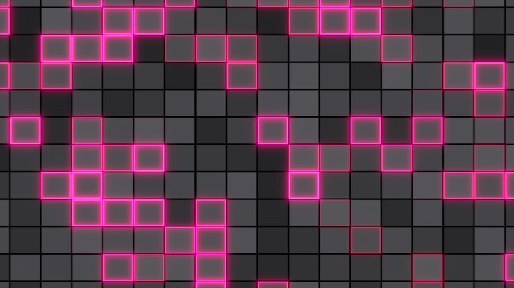 Mesmerizing pink square grid on a black background variations of pink shades create a captivating symmetrical pattern