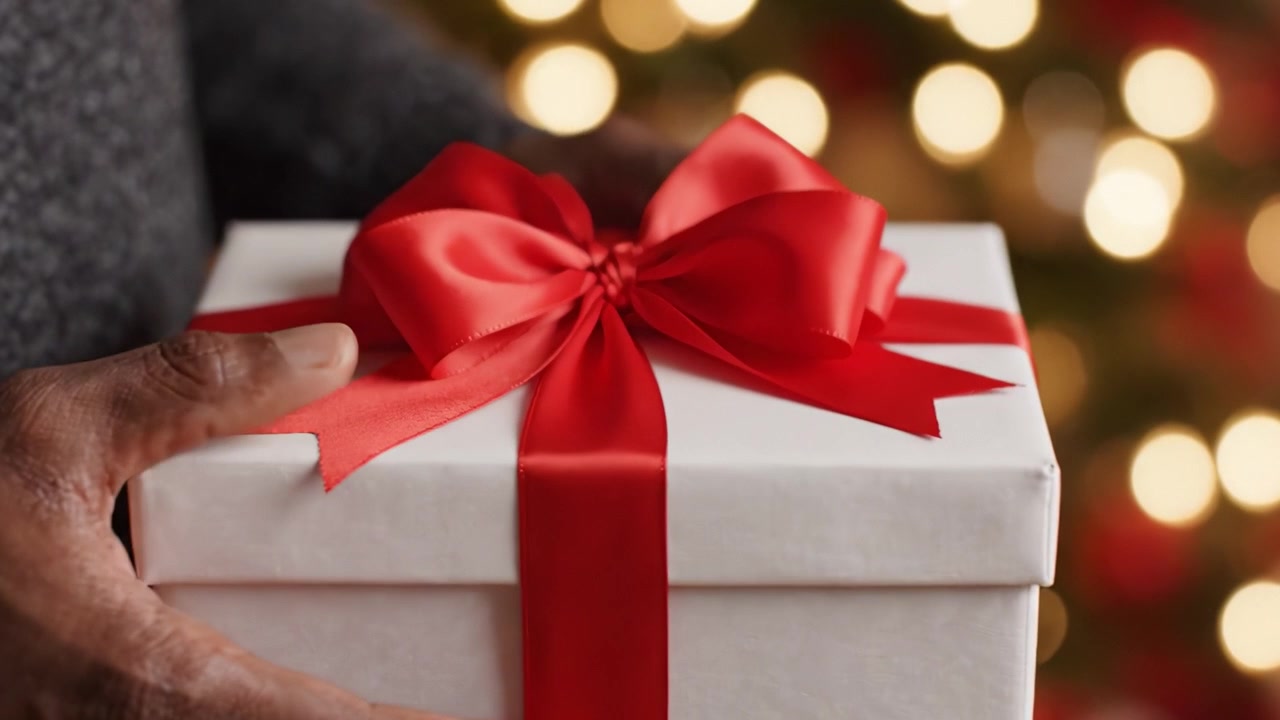 La gioia di donare: un momento caloroso catturato mentre un regalo viene presentato, evidenziando lo spirito di celebrazione e unione durante le festività.
