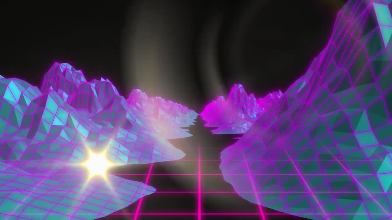 animación de la luz que se mueve sobre el paisaje del metaverso