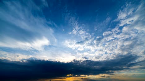 The beautiful cloud stream on the sunset background. time lapse