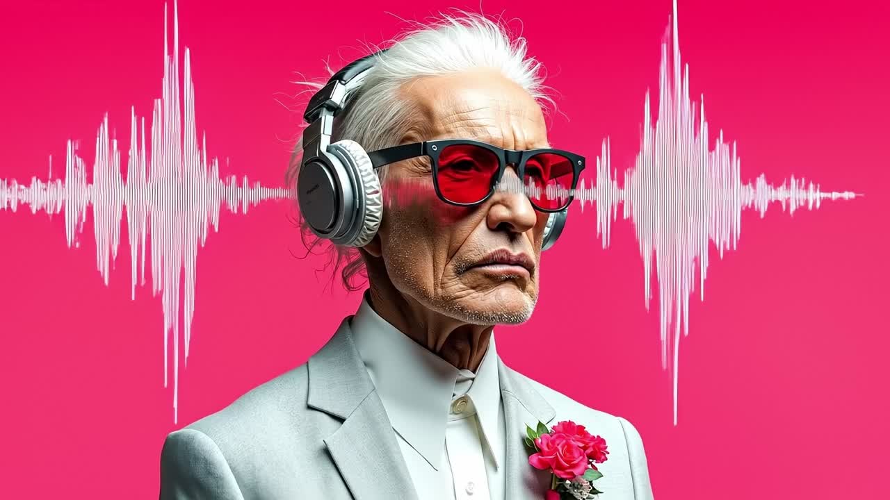 A man in a suit and sunglasses with headphones on