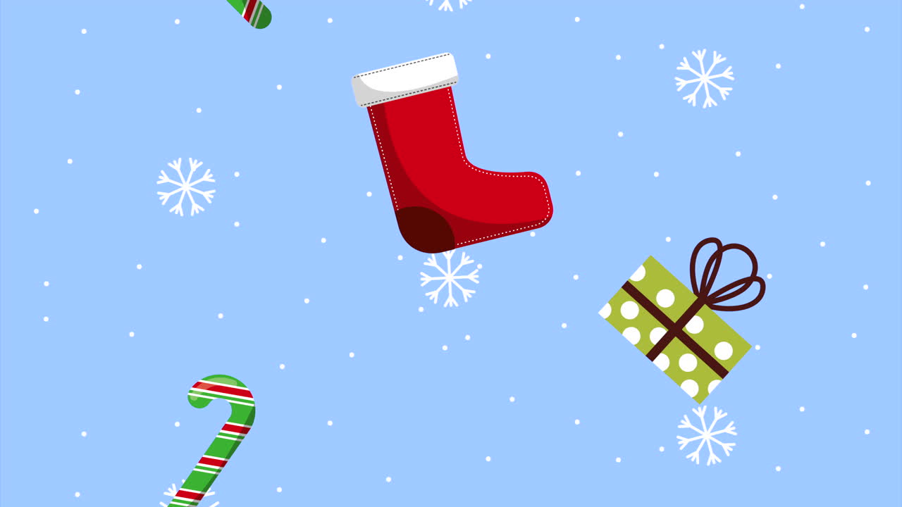 feliz navidad animación con iconos establecidos