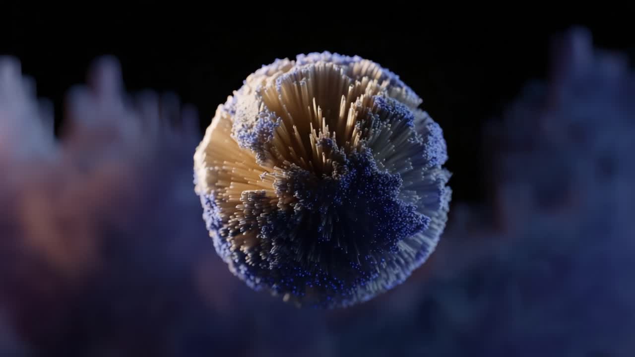 Stunning Visual Representation of a Floating Sphere Composed of Abstract Structures Surrounded by a Mysterious, Blurred Background Evoking Depth and Imagination