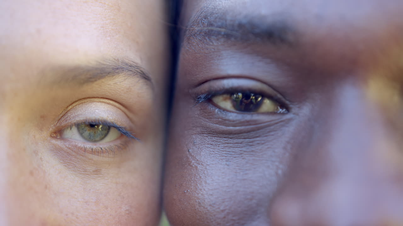 Primo piano degli occhi di una coppia, che mostra connessione e diversità