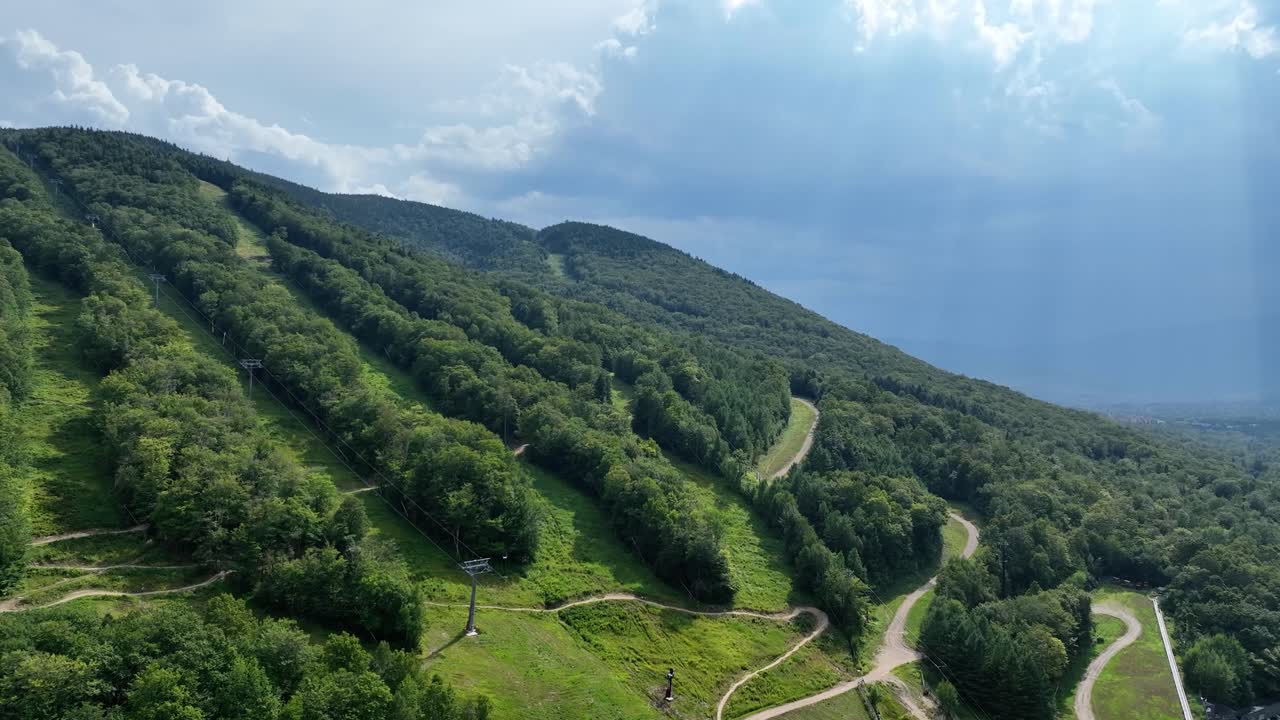 Drone view of a New Hampshire ski resort in the White Mountains during summer