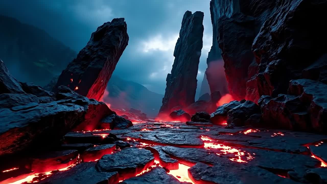 A lava field in the middle of a rocky landscape