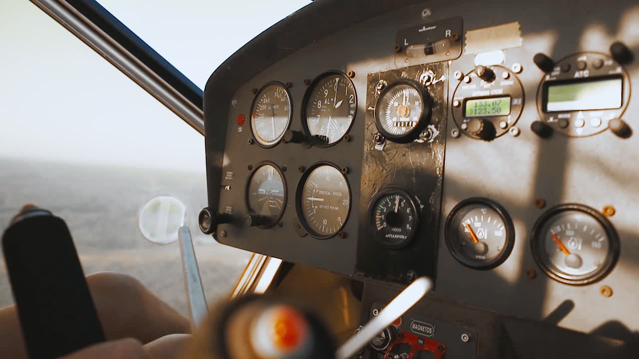 Cockpit view with instrument panel during flight