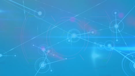 animación de la red de conexiones y procesamiento de datos que se mueve sobre fondo azul