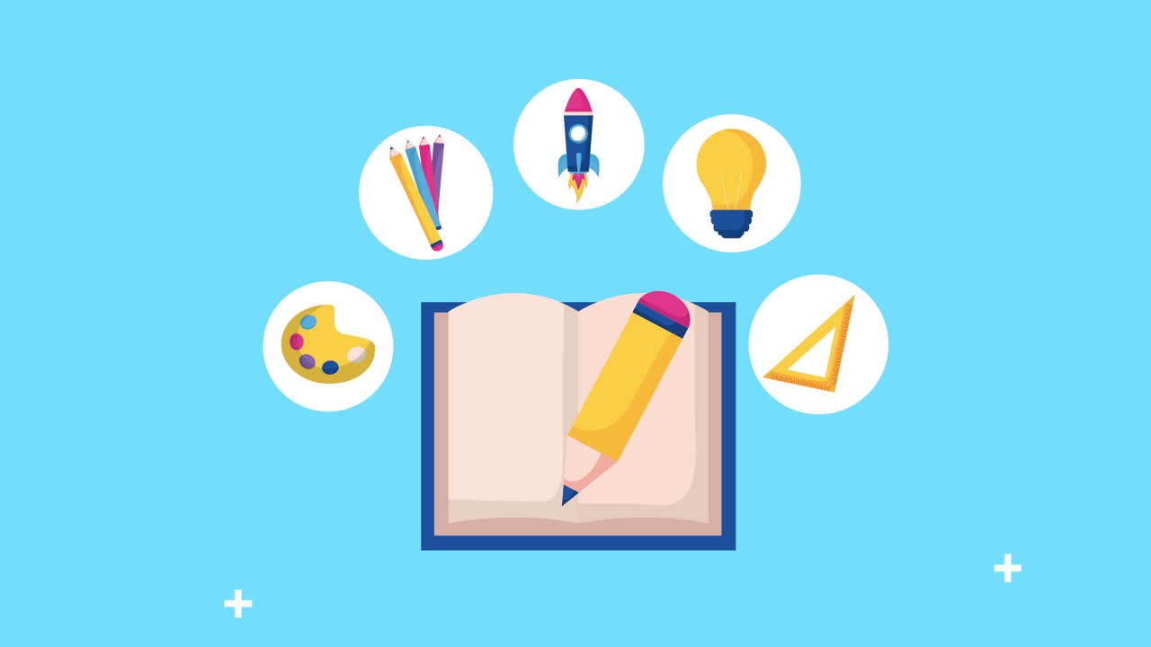 de vuelta a la temporada escolar con libros y conjuntos de iconos