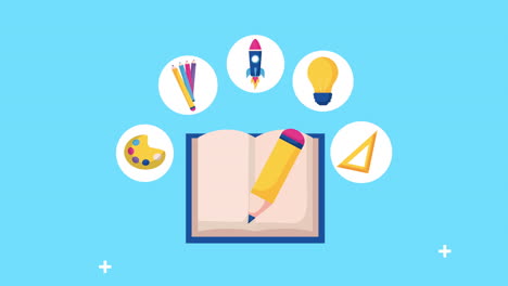 de vuelta a la temporada escolar con libros y conjuntos de iconos