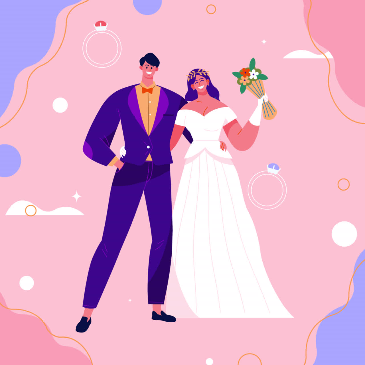 Happy Couple on Their Wedding Day