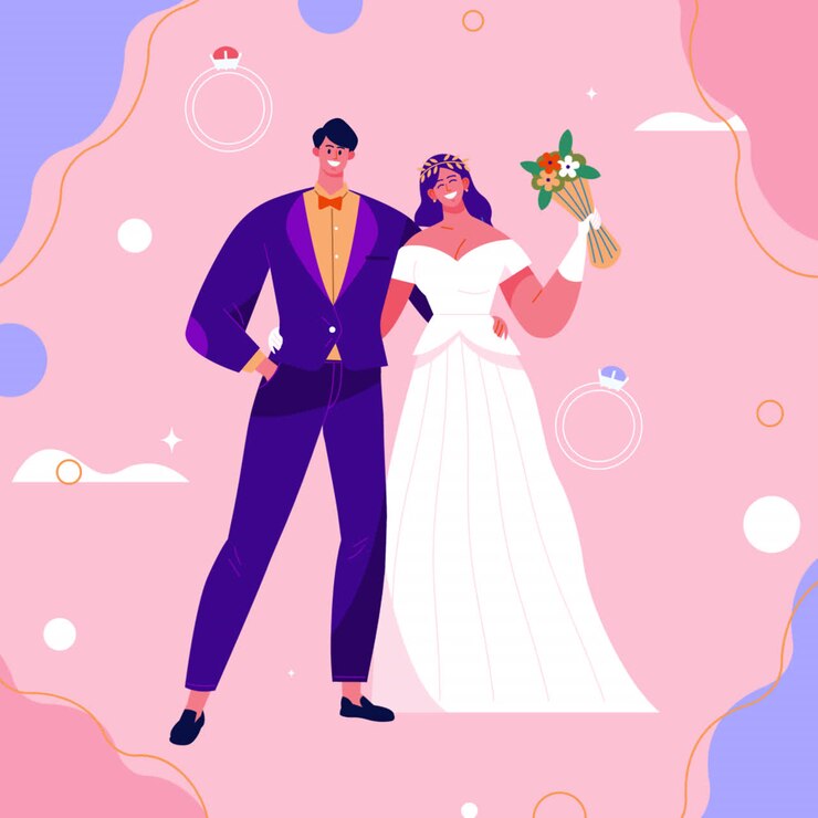 Happy Couple on Their Wedding Day