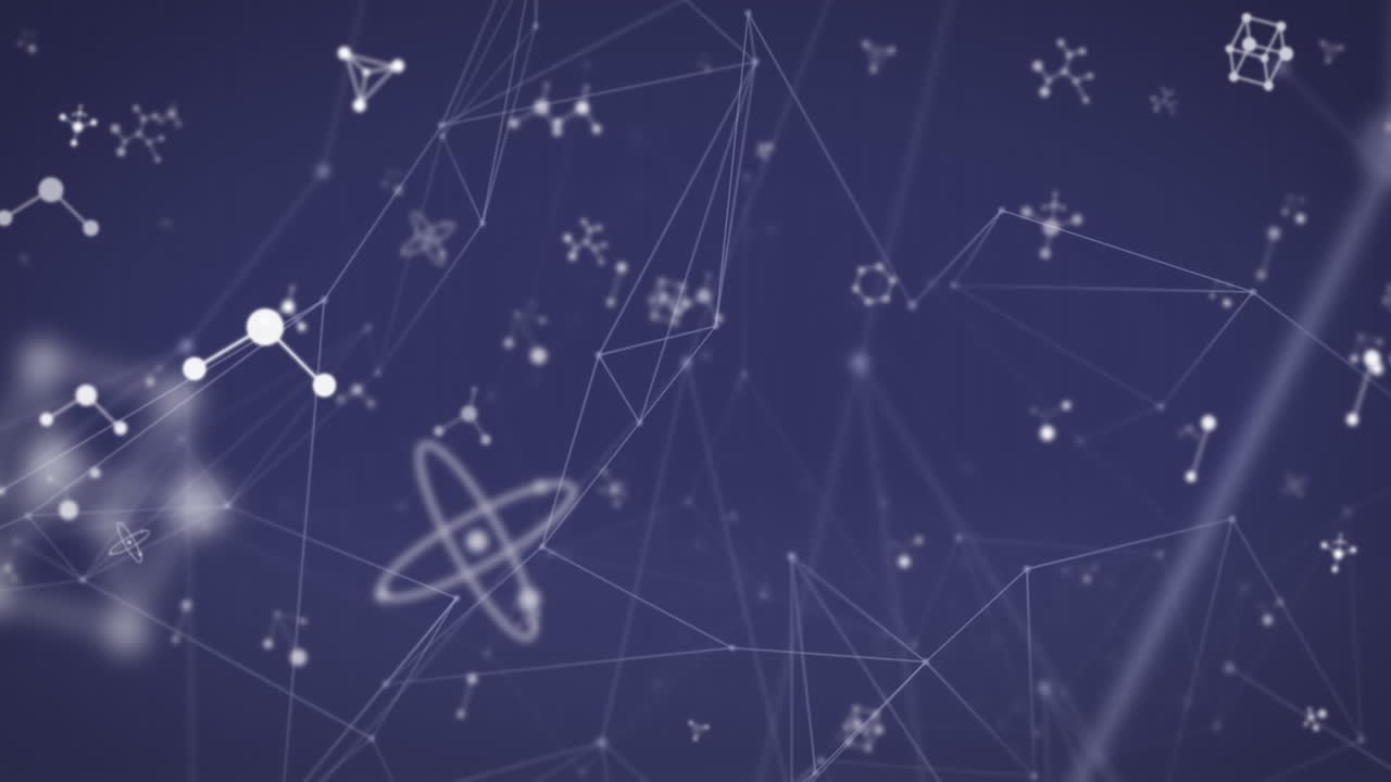 Animation of networks of connections and molecules on blue background