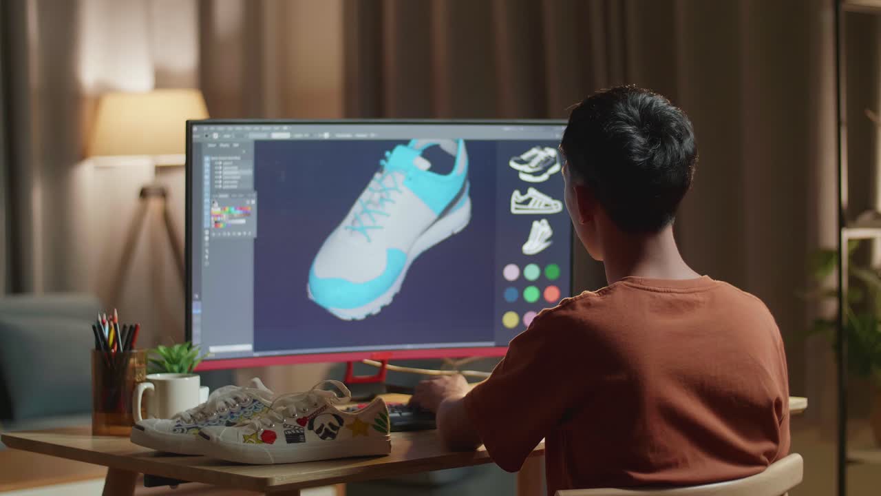 joven diseñador trabajando en el diseño de zapatos