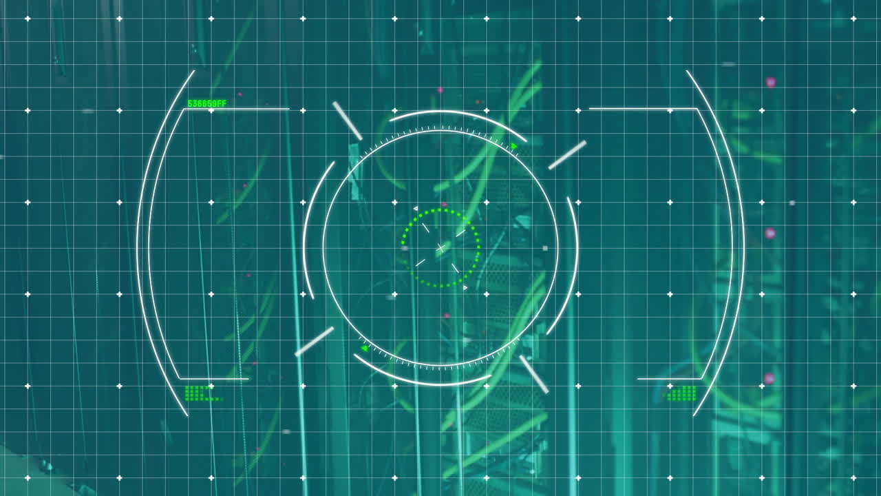 기술 요소와 함께 녹색 격자 배경에 대한 타링 시스템 애니메이션