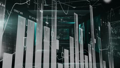 Statistical-data-processing-against-screens-with-mathematical-equations-against-black-background