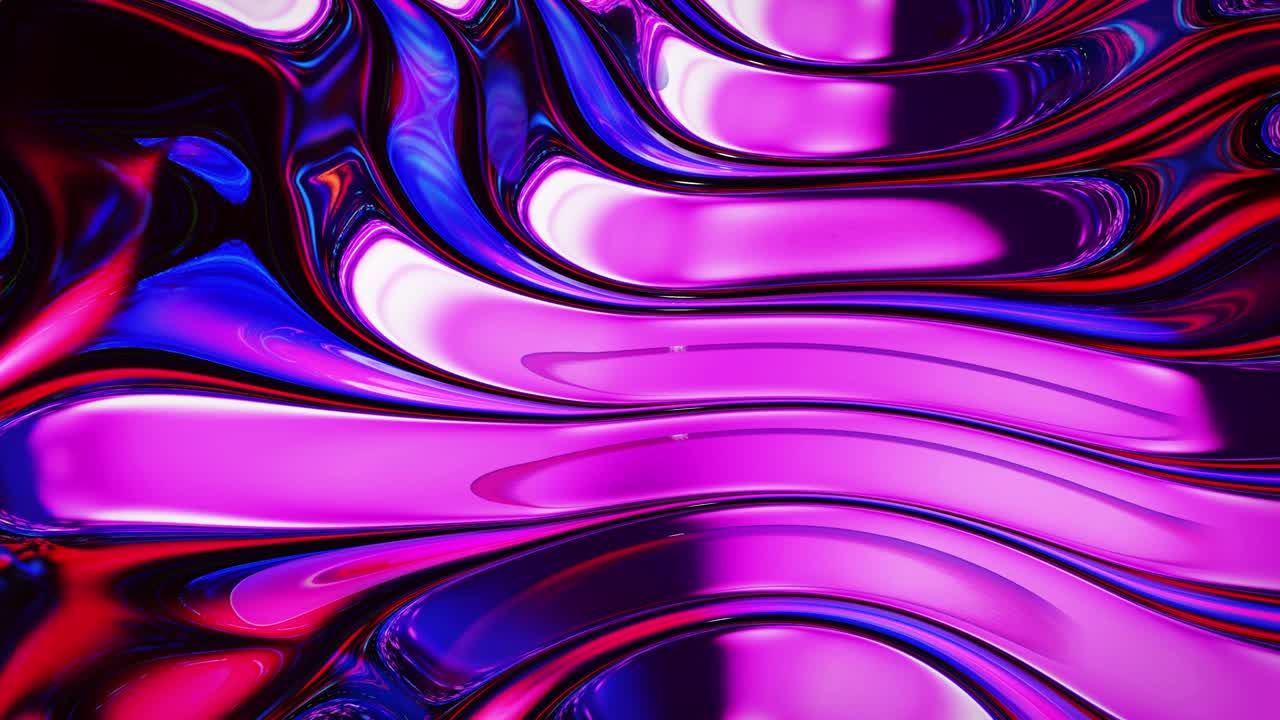 Looped abstract iridescent fluid background. Beautiful wavy glass surface of liquid with pattern, gradient color and flow waves on it. Creative bright bg with soft smooth animation.