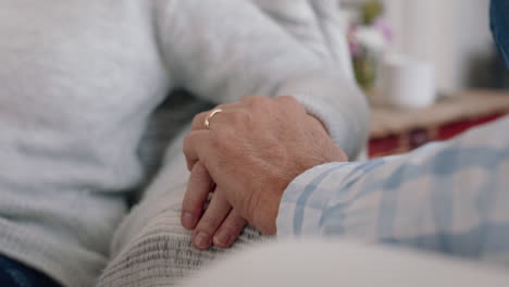 close up old couple holding hands gently touching sharing romantic connection expressing love after long marriage kindness forgiveness concept 4k footage