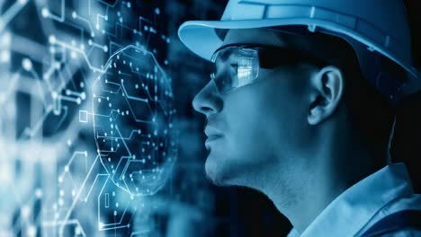 engineer using augmented reality to analyze global data