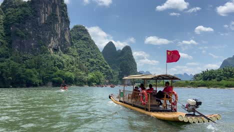 bamboo boat cruise in rural chinese landscape of yanghsuo