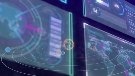 animación del procesamiento de datos por computadora a través de pantallas