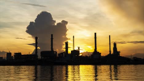 4k. time lapse oil refinery and petrochemical plant at dusk at sunrise