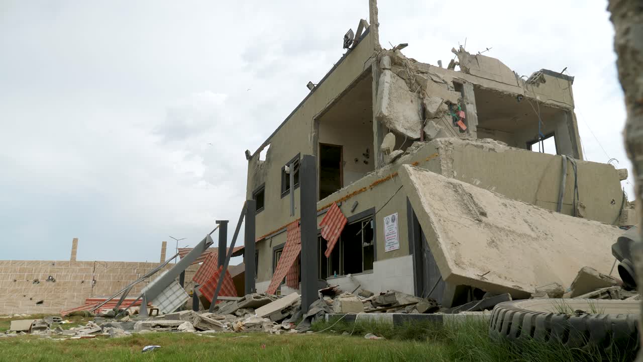 Destroyed abandoned building in an airstrike during Israel-Hamas war 2023