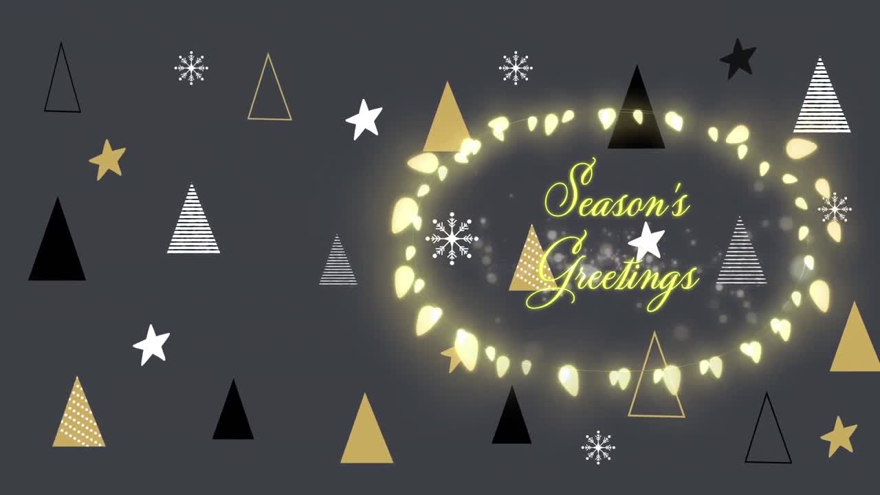 크리스마스 트리 배경 위의 요정 조명 프레임에서 크리스마스 인사 의 애니메이션