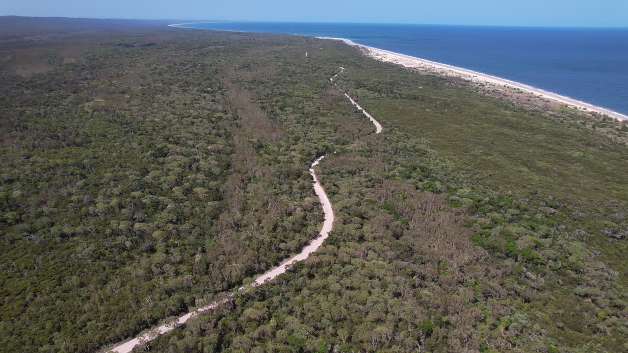 Coastal Forest At Inskip Peninsula Recreation Area In Inskip, Queensland, Australia. aerial shot