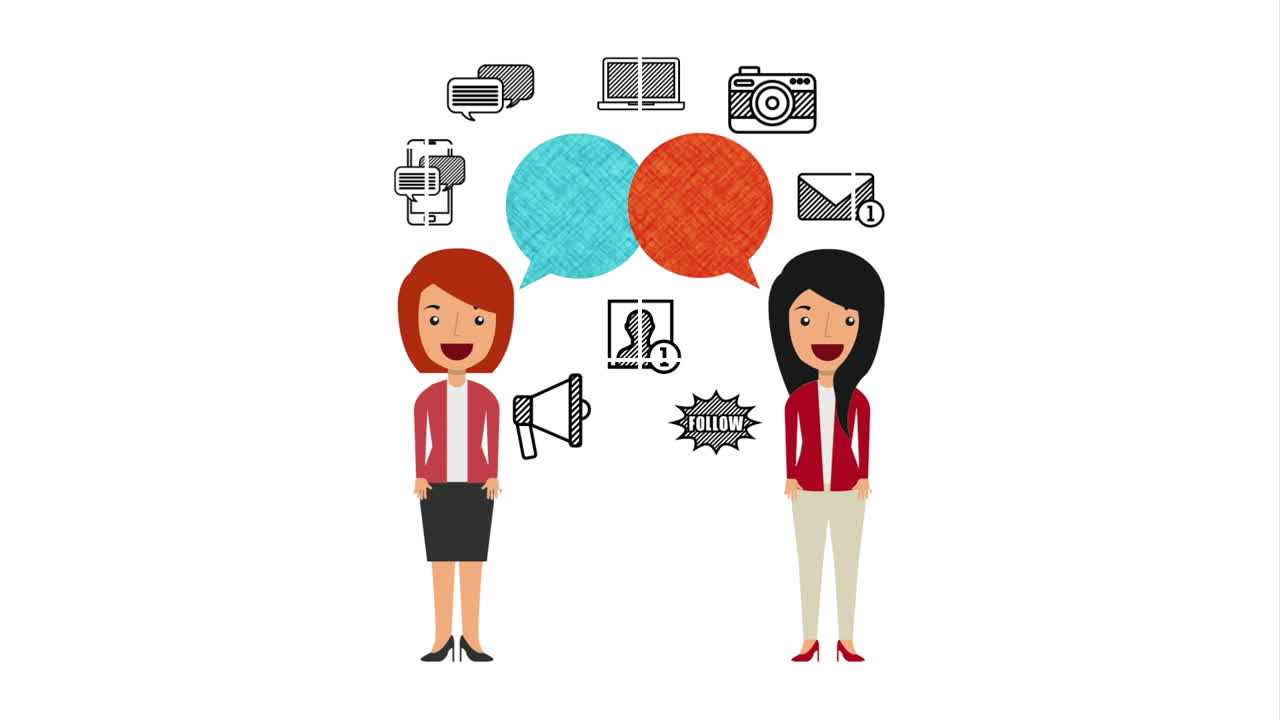 mujeres de negocios con animación de tecnología de comercio electrónico