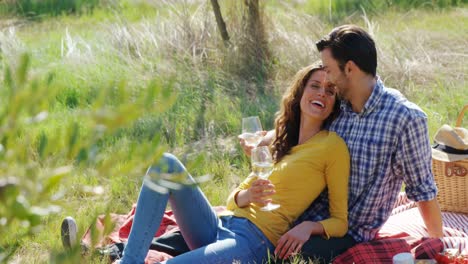 pareja romántica tomando un vaso de vino en una granja de olivos 4k