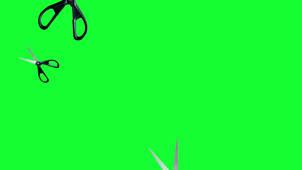 grupo de elementos de tijeras animadas, bucle sin costuras en la pantalla verde tecla de croma