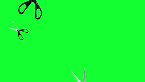grupo de elementos de tijeras animadas, bucle sin costuras en la pantalla verde tecla de croma