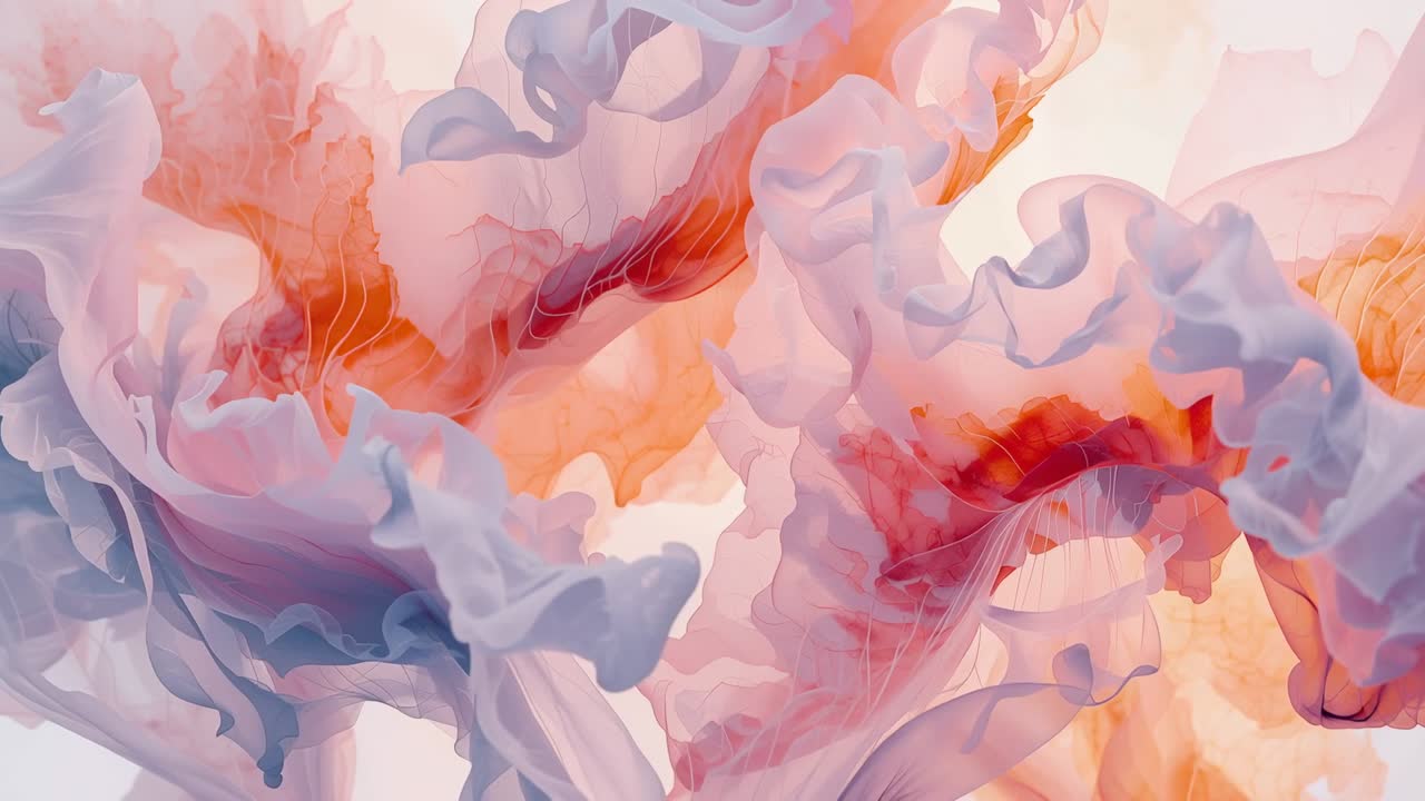 Starting sequence showing drifting plumes morphing on cream backdrop, revealing center gap, veins