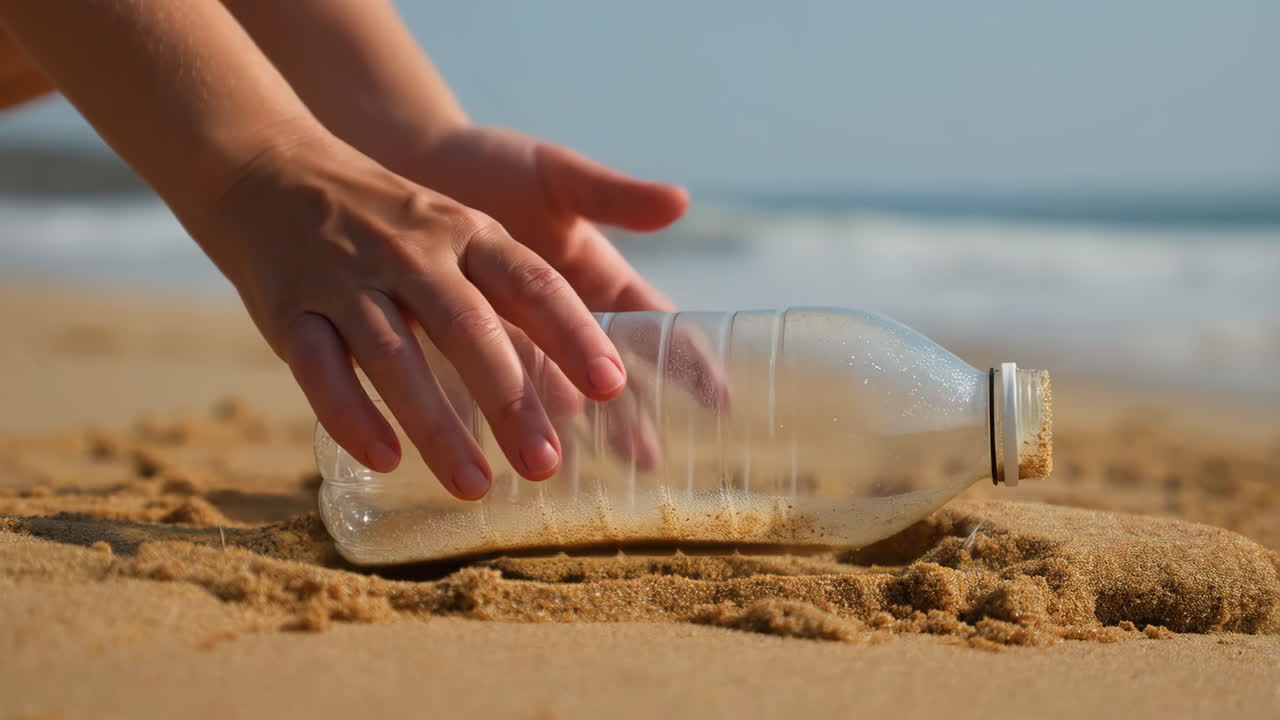 Beach Cleanup: Removing Plastic Bottle