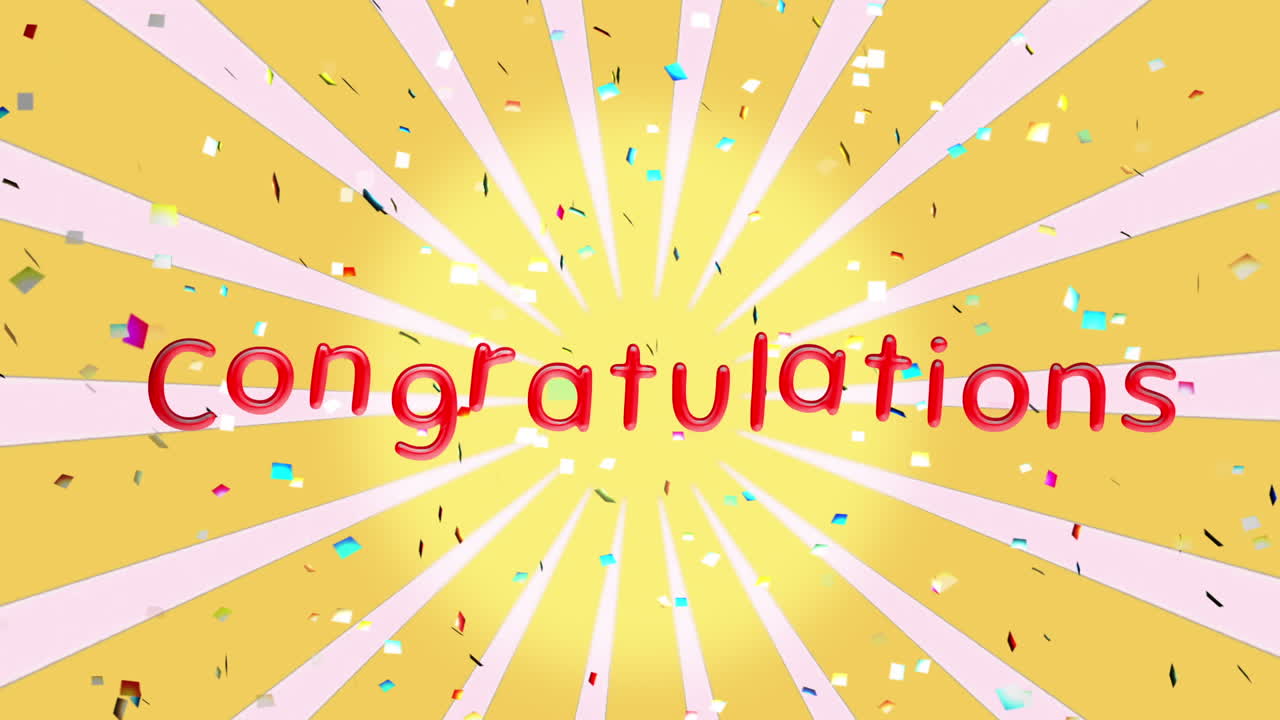 회전하는 노란색과  ⁇ 색 줄무 ⁇ 에 쓰여진 축하