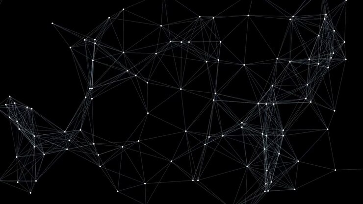 Connessione di rete digitale astratta con punti e linee bianche in movimento