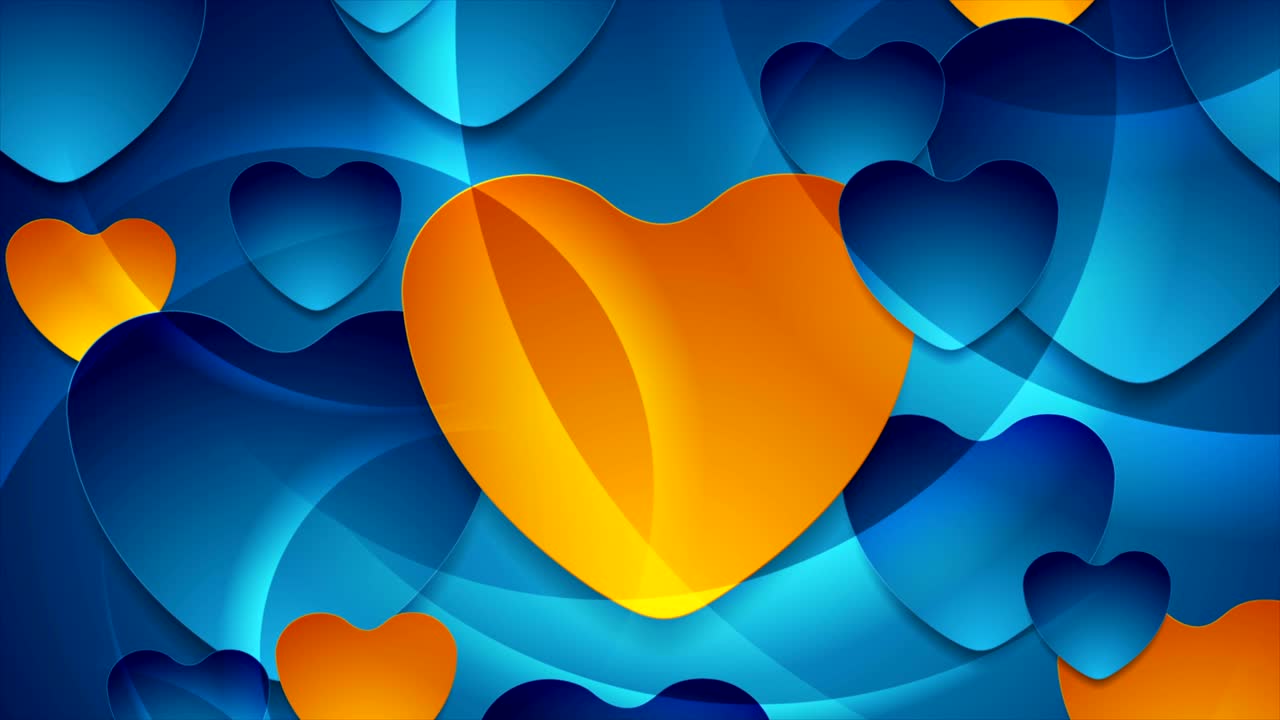 오렌지색과 파란색의 대조, 반이는 심장, 추상적인 움직임, 배경