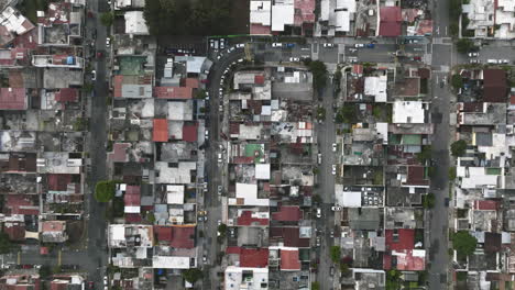 Aerial-top-down-wide-flyover-of-neighborhoods-in-Guatemala-City,-Guatemala