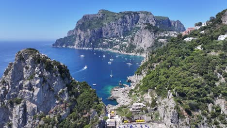 Capri Skyline At Naples In Campania Italy. Beach Landscape. Giant Cliffs Scene. Capri Skyline At Naples In Campania Italy. Gulf Of Naples Skyline. Mediterranean Sea Coast. Scenic Capri Island.