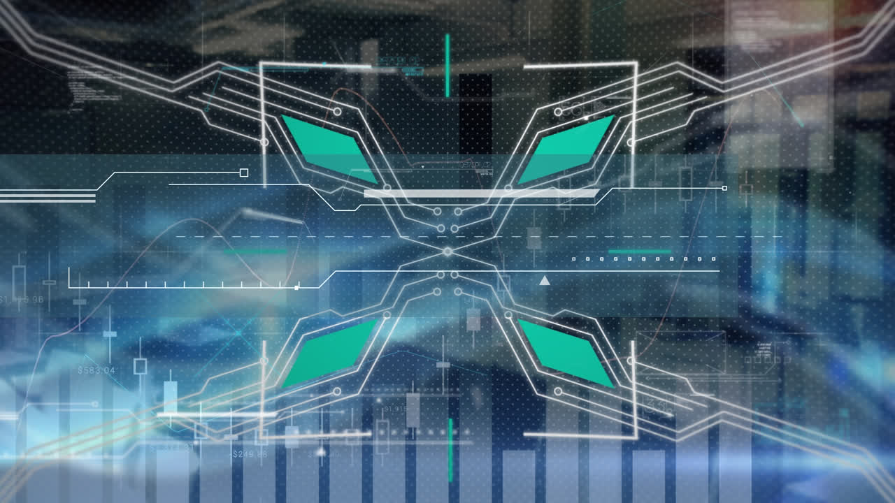 통합 회로와 함께 검은 바탕에 데이터 처리의 애니메이션