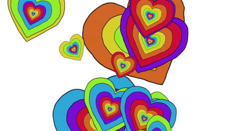 animación de corazones de arco iris sobre un fondo blanco