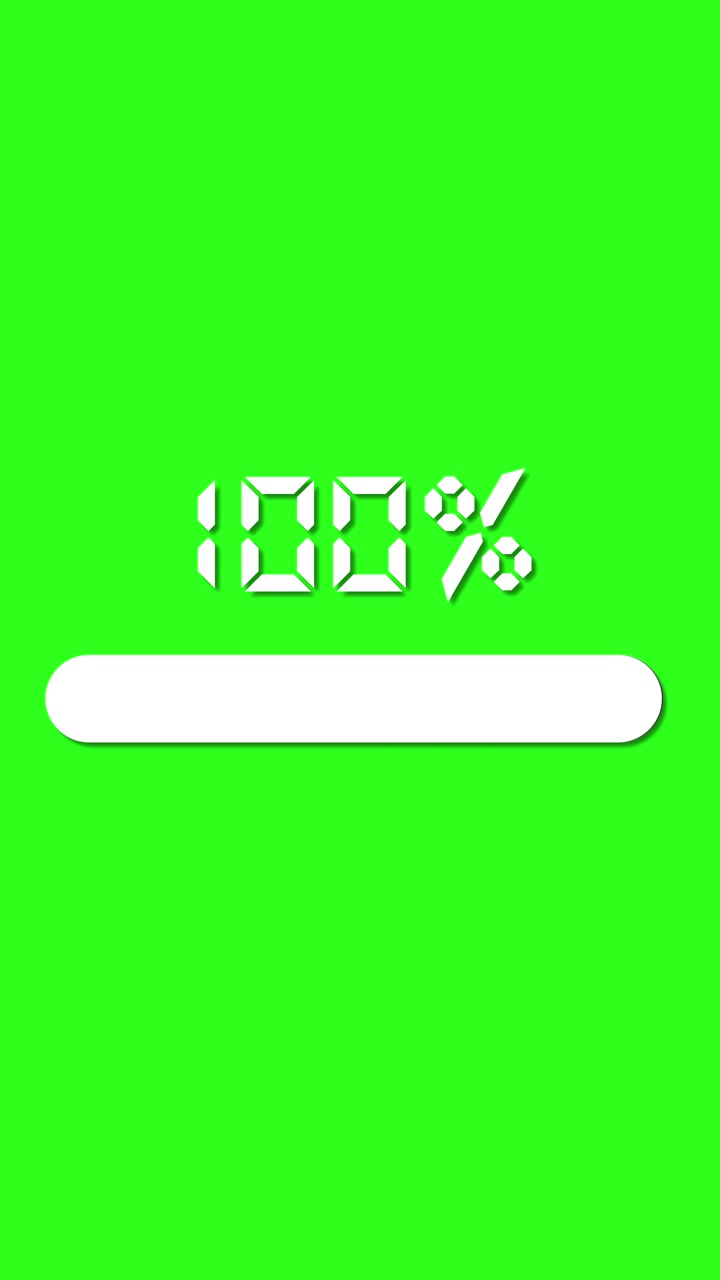 Una transizione fluida di una barra percentuale che si riempie dallo 0% al 100% su uno sfondo verde vibrante