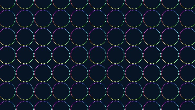 Symmetrical circles connected by lines on black background