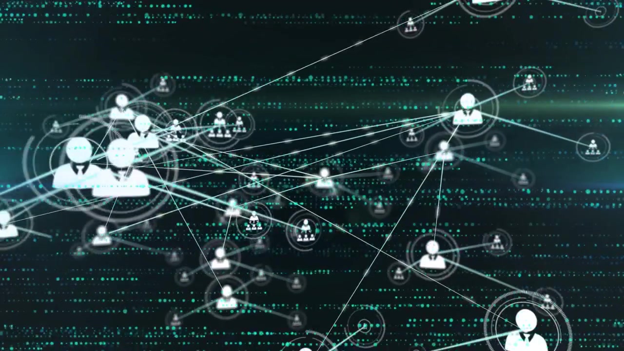 Animation of network of connections and green dots over black background